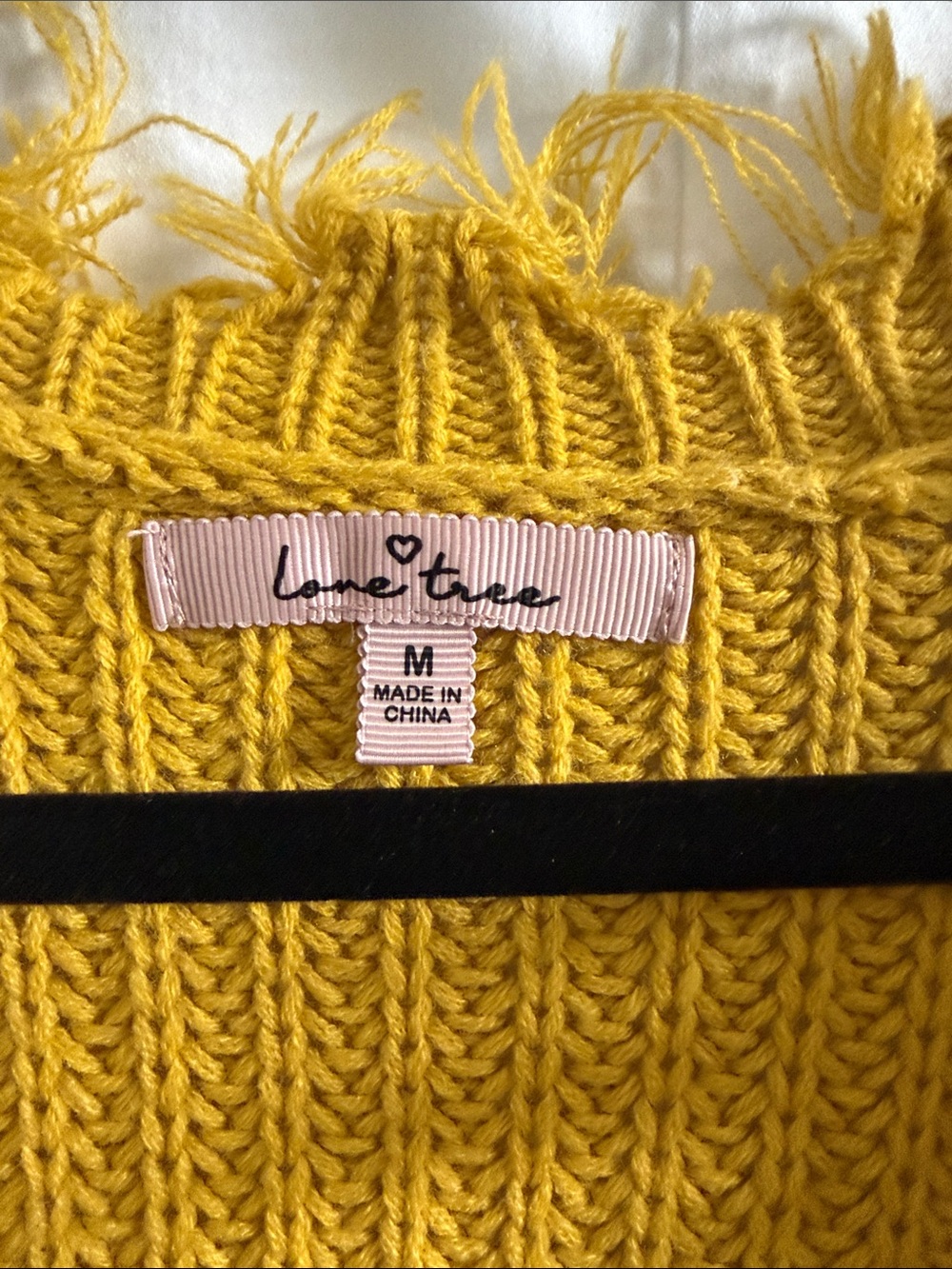 Love Tree Mustard Yellow Distressed V-Neck Chunky Knit Sweater - Picture 2 of 6